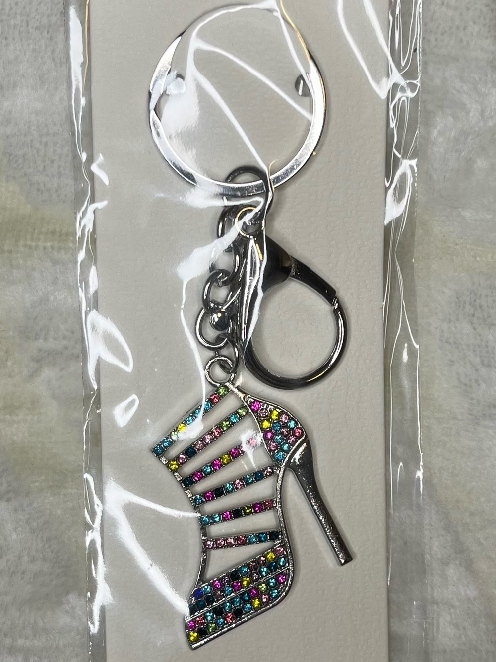 Blossom Silver High Heel Keychain with Multicolor Crystals